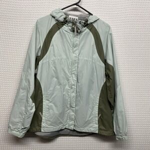 Eddie Bauer Womens XL Lightweight Hooded Rain Jacket Two Tones Green Packable